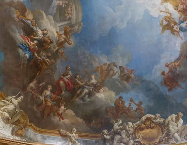 François Lemoyne, « Silène avec une troupe de Faunes et d'Enfans forment une Fête Bacchique », détail de l'Apothéose d'Hercule, Salon d'Hercule, Château de Versailles François Lemoyne, « Silène avec une troupe de Faunes et d'Enfans forment une Fête Bacchique », détail de l'Apothéose d'Hercule, Salon d'Hercule, Château de Versailles