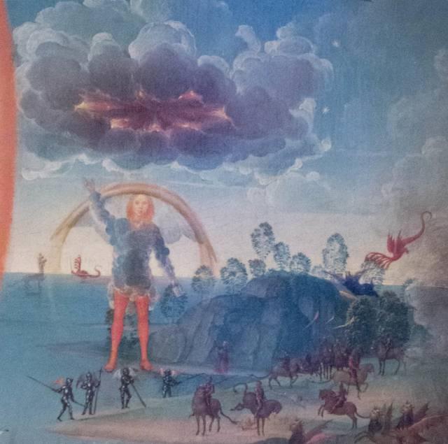 Hans MEMLING, “Triptych of John the Baptist and John the Evangelist”, detail of the right inner shutter, “the angel coming down from heaven”, Memling Museum, Old St. John's Hospital, Bruges (Brugge) Hans MEMLING, “Triptych of John the Baptist and John the Evangelist”, detail of the right inner shutter, “the angel coming down from heaven”, Memling Museum, Old St. John's Hospital, Bruges (Brugge)