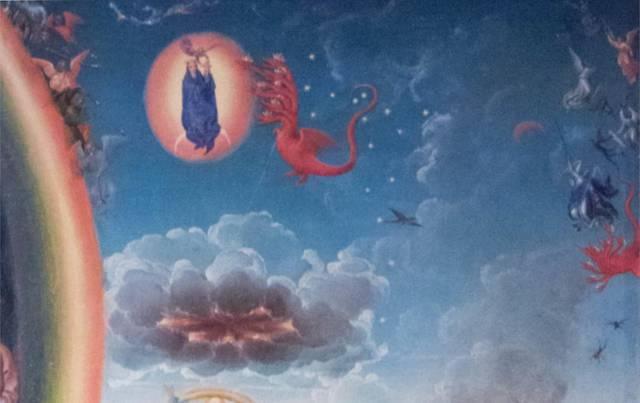 Hans MEMLING, “Triptych of John the Baptist and John the Evangelist”, detail of the right inner shutter, “The heaven of Revelation”, Memling Museum, Old St. John's Hospital, Bruges (Brugge) Hans MEMLING, “Triptych of John the Baptist and John the Evangelist”, detail of the right inner shutter, “The heaven of Revelation”, Memling Museum, Old St. John's Hospital, Bruges (Brugge)