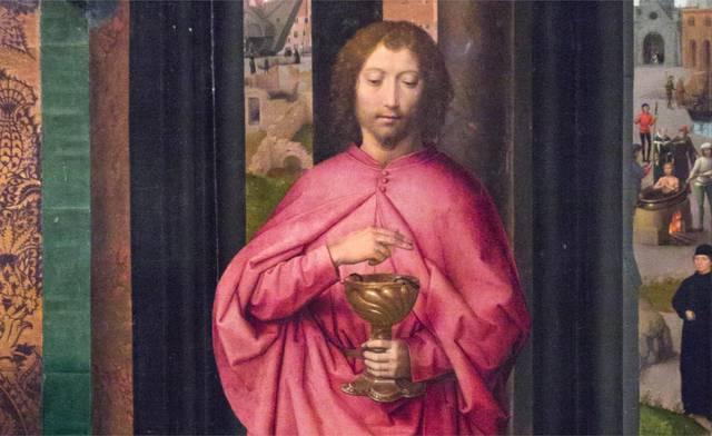 Hans MEMLING, “Triptych of John the Baptist and John the Evangelist”, detail of the central panel, John the Evangelist, Memling Museum, Old St. John's Hospital, Bruges (Brugge) Hans MEMLING, “Triptych of John the Baptist and John the Evangelist”, detail of the central panel, John the Evangelist, Memling Museum, Old St. John's Hospital, Bruges (Brugge)