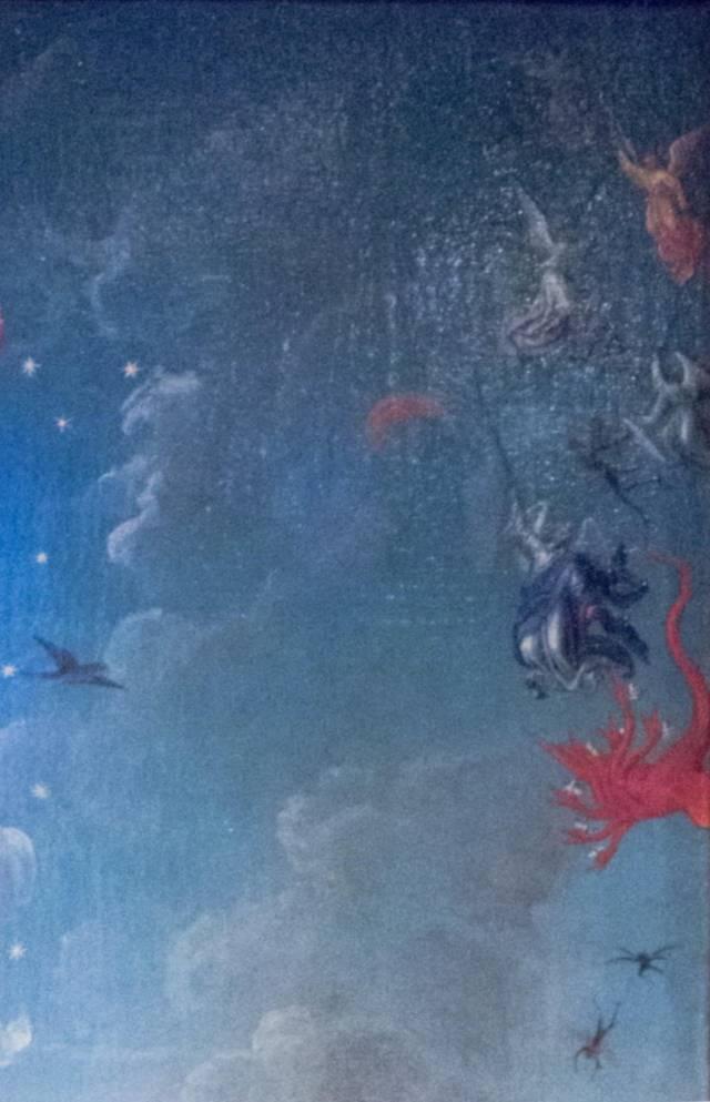 Hans MEMLING, “Triptych of John the Baptist and John the Evangelist”, detail of the right inner shutter, “fight of saint Michael, of the dragon and of their angels: fall of the dragon and his angels”, Memling Museum, Old St. John's Hospital, Bruges (Brugge) Hans MEMLING, “Triptych of John the Baptist and John the Evangelist”, detail of the right inner shutter, “fight of saint Michael, of the dragon and of their angels: fall of the dragon and his angels”, Memling Museum, Old St. John's Hospital, Bruges (Brugge)