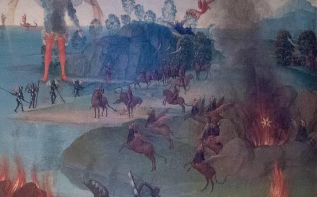 Hans MEMLING, “Triptych of John the Baptist and John the Evangelist”, detail of the right inner shutter, “the sortie of locusts onto the earth”, Memling Museum, Old St. John's Hospital, Bruges (Brugge) Hans MEMLING, “Triptych of John the Baptist and John the Evangelist”, detail of the right inner shutter, “the sortie of locusts onto the earth”, Memling Museum, Old St. John's Hospital, Bruges (Brugge)