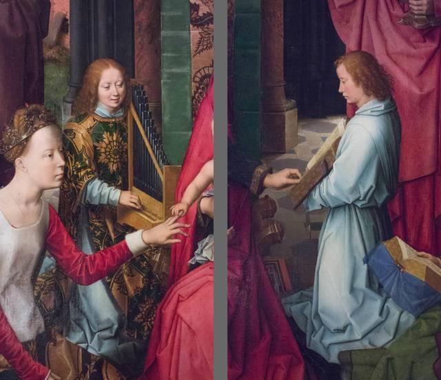 Hans MEMLING, “Triptych of John the Baptist and John the Evangelist”, details of the central panel, the two altar servers, Memling Museum, Old St. John's Hospital, Bruges (Brugge) Hans MEMLING, “Triptych of John the Baptist and John the Evangelist”, details of the central panel, the two altar servers, Memling Museum, Old St. John's Hospital, Bruges (Brugge)