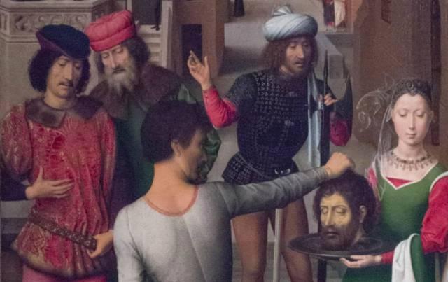 Hans MEMLING, “Triptych of John the Baptist and John the Evangelist”, detail of the left inner shutter, “the head of John the Baptist”, Memling Museum, Old St. John's Hospital, Bruges (Brugge) Hans MEMLING, “Triptych of John the Baptist and John the Evangelist”, detail of the left inner shutter, “the head of John the Baptist”, Memling Museum, Old St. John's Hospital, Bruges (Brugge)