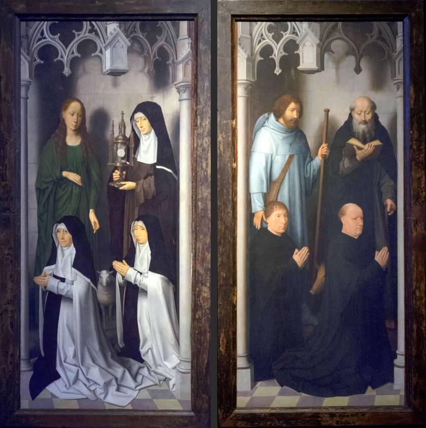 Hans MEMLING, Triptyque de Jean-Baptiste et de Jean l'Évangéliste fermé, Musée Memling, Hôpital Saint-Jean, Bruges Hans MEMLING, Triptyque de Jean-Baptiste et de Jean l'Évangéliste fermé, Musée Memling, Hôpital Saint-Jean, Bruges