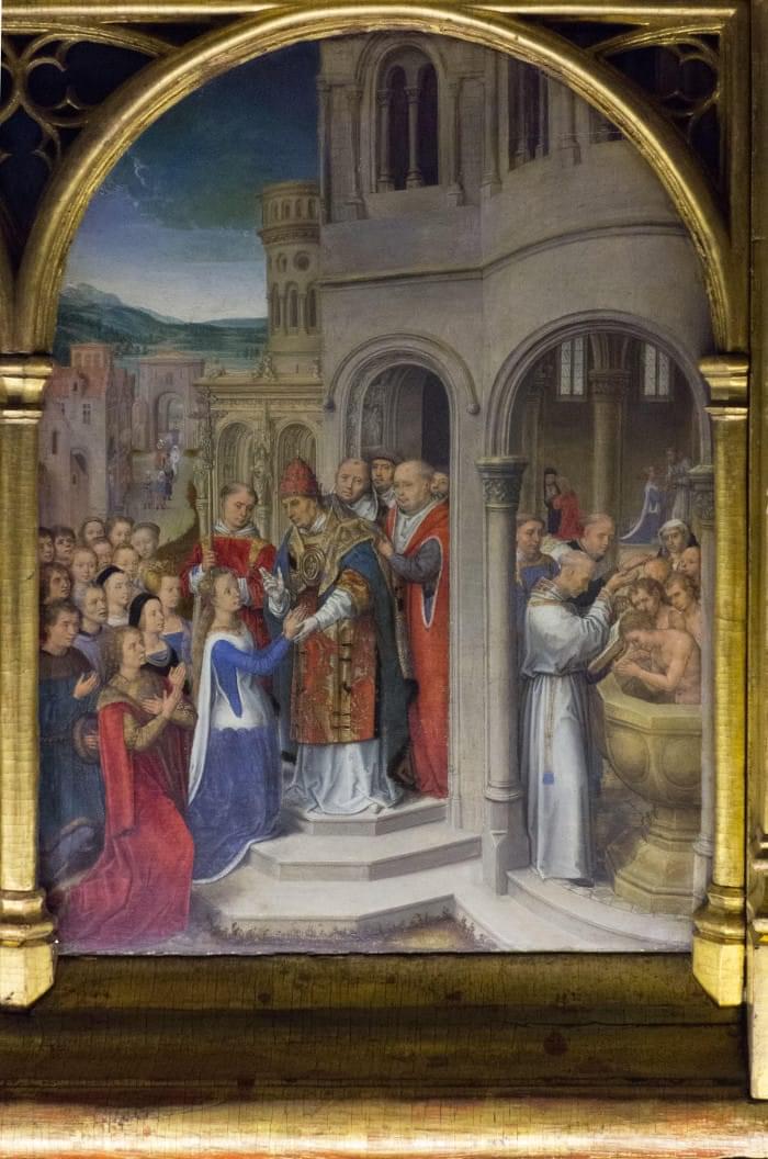 “Arrivée à Rome”, Châsse de Sainte Ursule, Musée Hans Memling, Hôpital Saint-Jean, Bruges (Brugge) “Arrivée à Rome”, Châsse de Sainte Ursule, Musée Hans Memling, Hôpital Saint-Jean, Bruges (Brugge)
