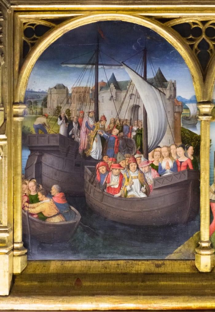 “Retour de Bâle”, Châsse de Sainte Ursule, Musée Hans Memling, Hôpital Saint-Jean, Bruges (Brugge) “Retour de Bâle”, Châsse de Sainte Ursule, Musée Hans Memling, Hôpital Saint-Jean, Bruges (Brugge)
